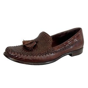 VINTAGE Cole Haan Brown Woven Leather Slip On Tassel Smoking Loafer Slipper